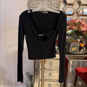 I.AM.GIA Women's Black Long-Sleeve Cutout Crop Top XS